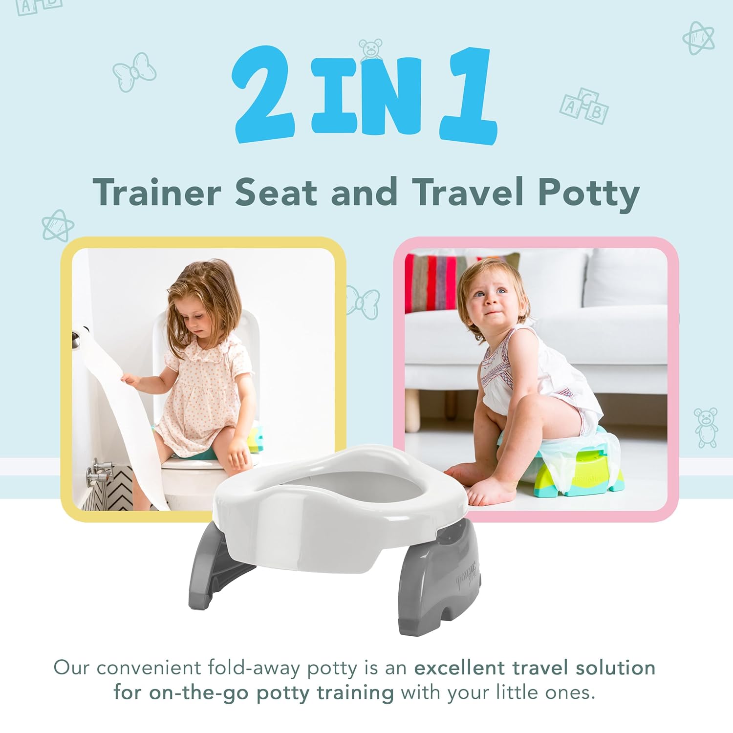 Kalencom Potette Plus – Asiento de viaje 2 en 1 para ir al baño y entrenador, asiento de inodoro de entrenamiento de doble propósito, orinal