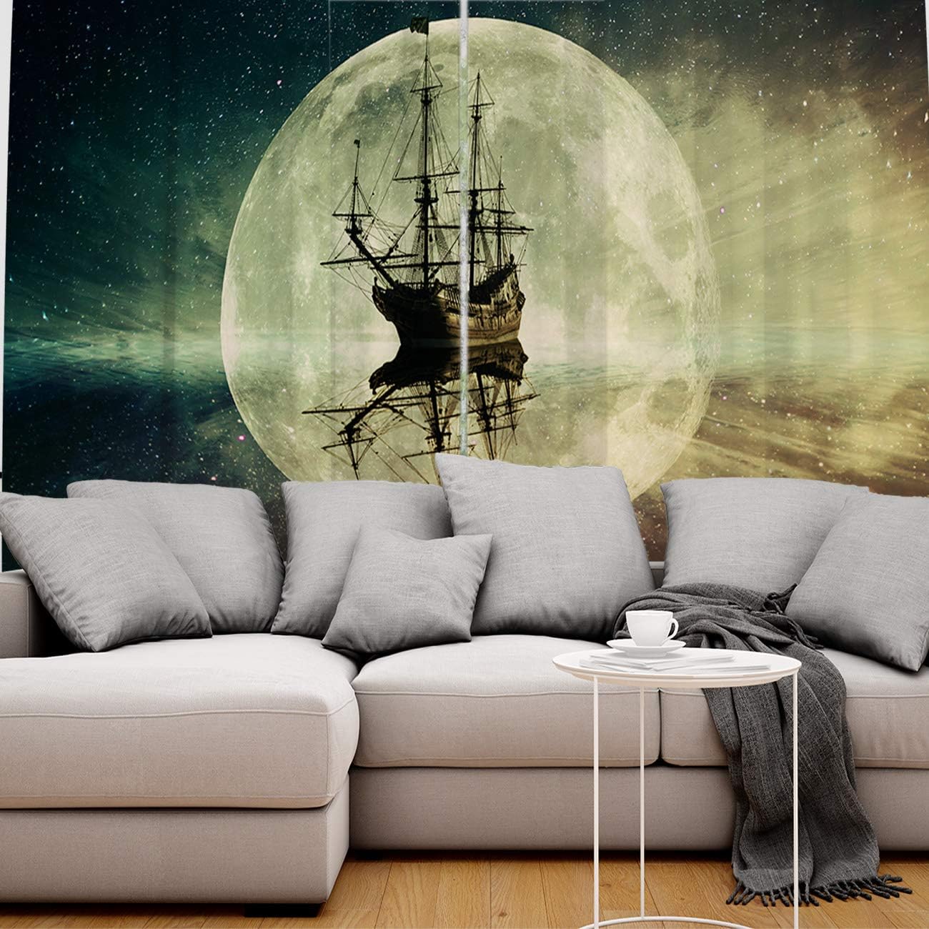 Blackout Curtains Thermal Insulated Ghost Boat in The Space Starry Sky Solid Pattern Metal Grommet Elegant Room Drapes Window Curtain for Bedroom
