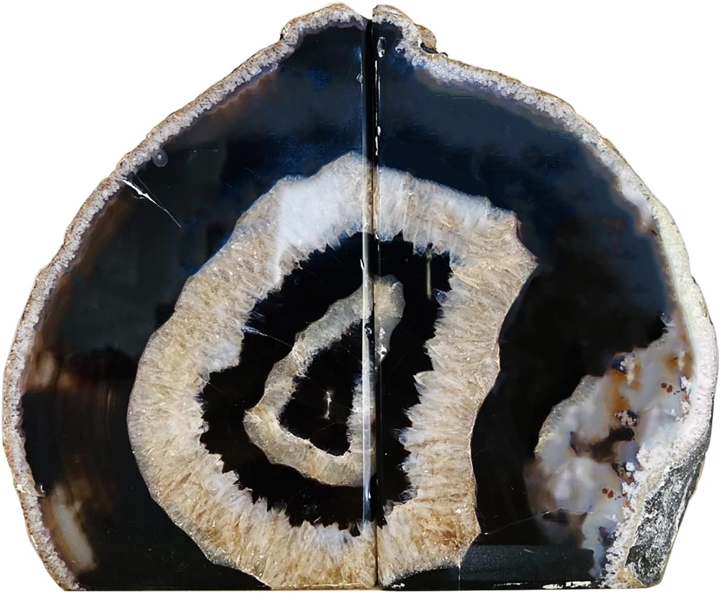 AMOYSTONE Sujetalibros de ágata negra de geoda resistente con topes de goma (1 par, 2-3 libras)