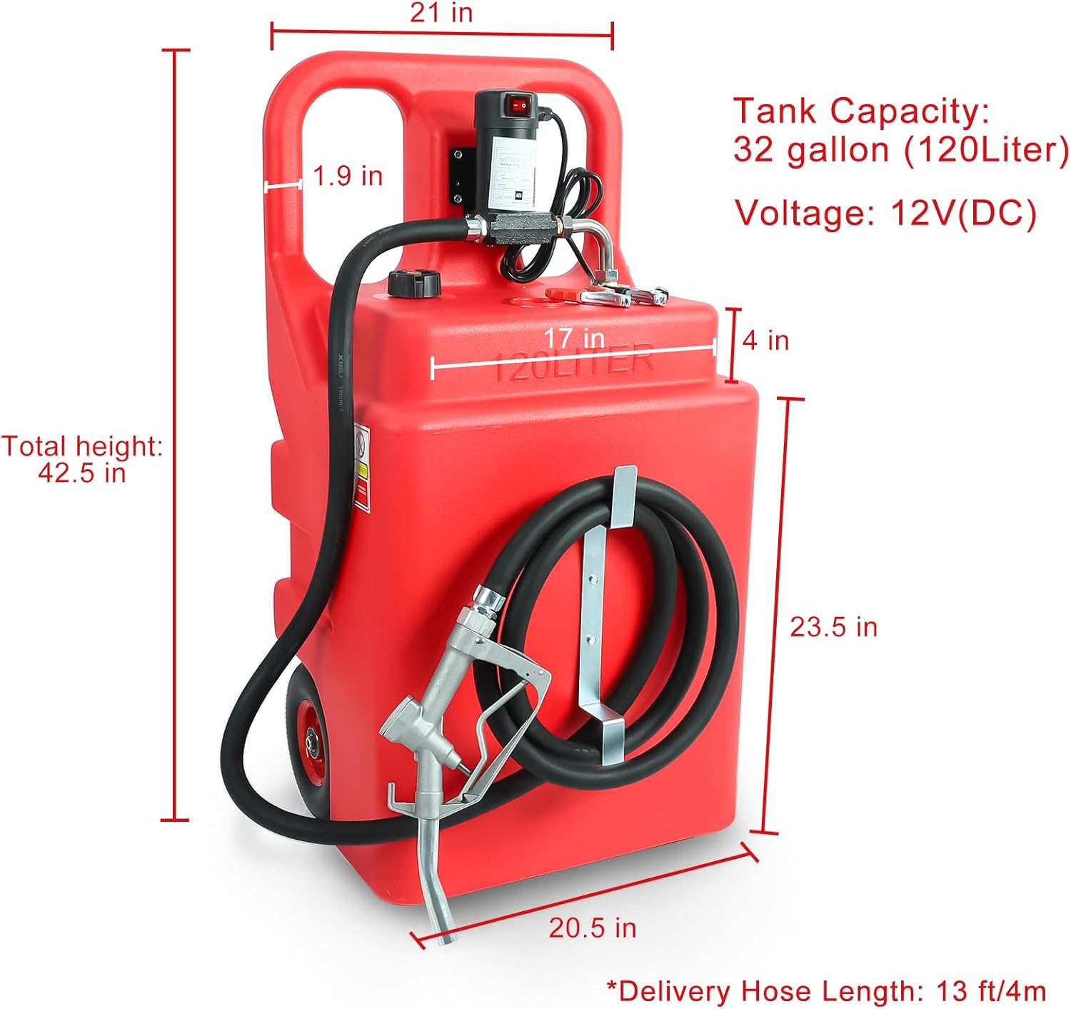 EASYBERG Tanque de combustible portátil de 32 galones de 120 litros con bomba diésel de 12 V, ruedas resistentes con mango superior de alta