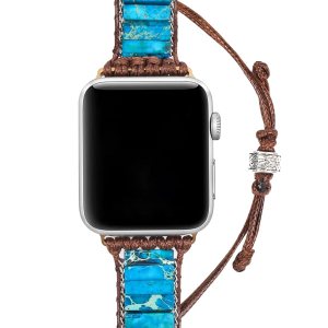 Smarwiss Handmade Boho Watch Bracelet Compatible with Apple Watch Band 41mm 40mm 38mm, Turquoise Wax Rope Weaving Beads Watch Strap for iwatch Smarwiss Handmade Boho Watch Bracelet Compatible with Apple Watch Band 41mm 40mm 38mm, Turquoise Wax Rope Weaving Beads Watch Strap for iwatch
