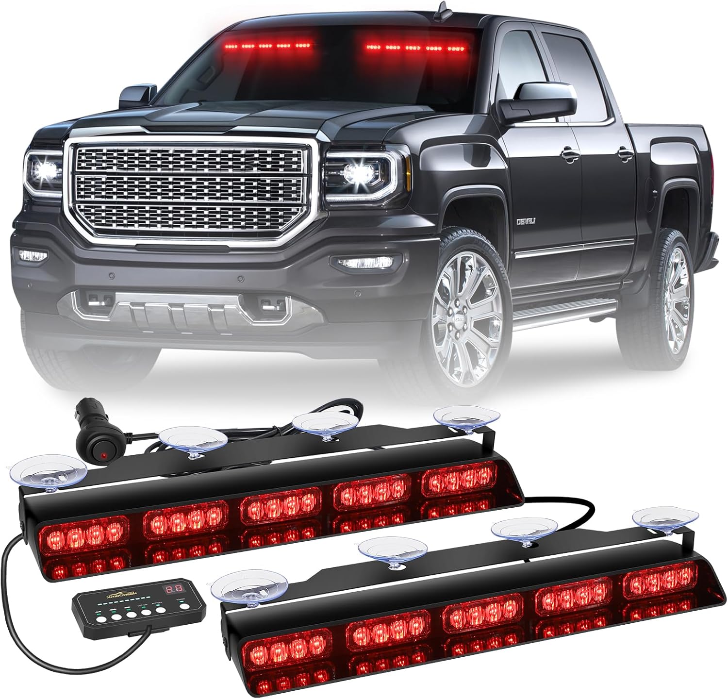 XRIDONSEN 2 barras de luces de emergencia rojas de 17 pulgadas, 40 luces LED estroboscópicas para salpicadero, luces interiores delanterastraseras,