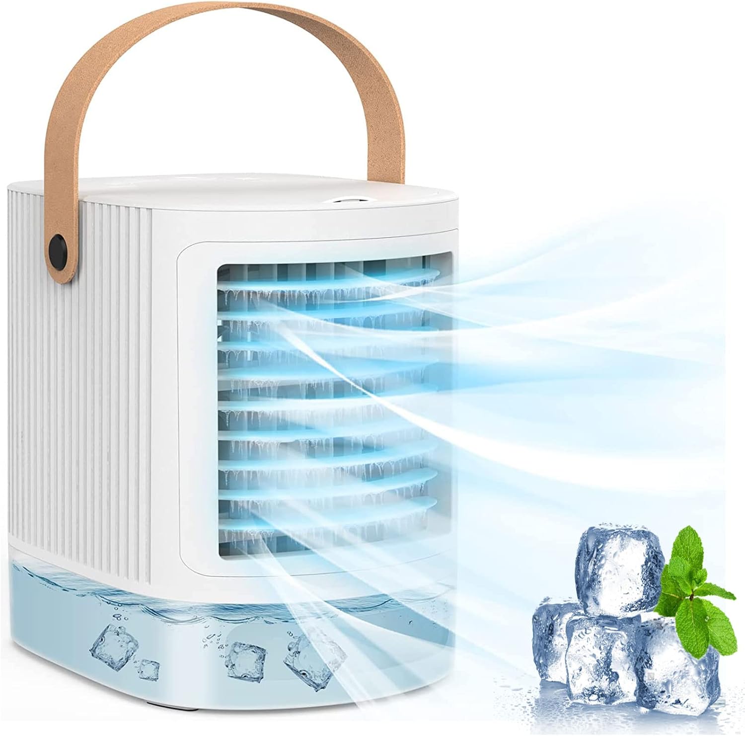Mini aire acondicionado portátil, enfriador de aire evaporativo 3 en 1 – Fancole pequeño aire acondicionado con 3 niveles de humidificación, luz