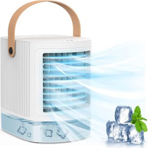 Mini aire acondicionado portátil, enfriador de aire evaporativo 3 en 1 – Fancole pequeño aire acondicionado con 3 niveles de humidificación, luz Mini aire acondicionado portátil, enfriador de aire evaporativo 3 en 1 – Fancole pequeño aire acondicionado con 3 niveles de humidificación, luz