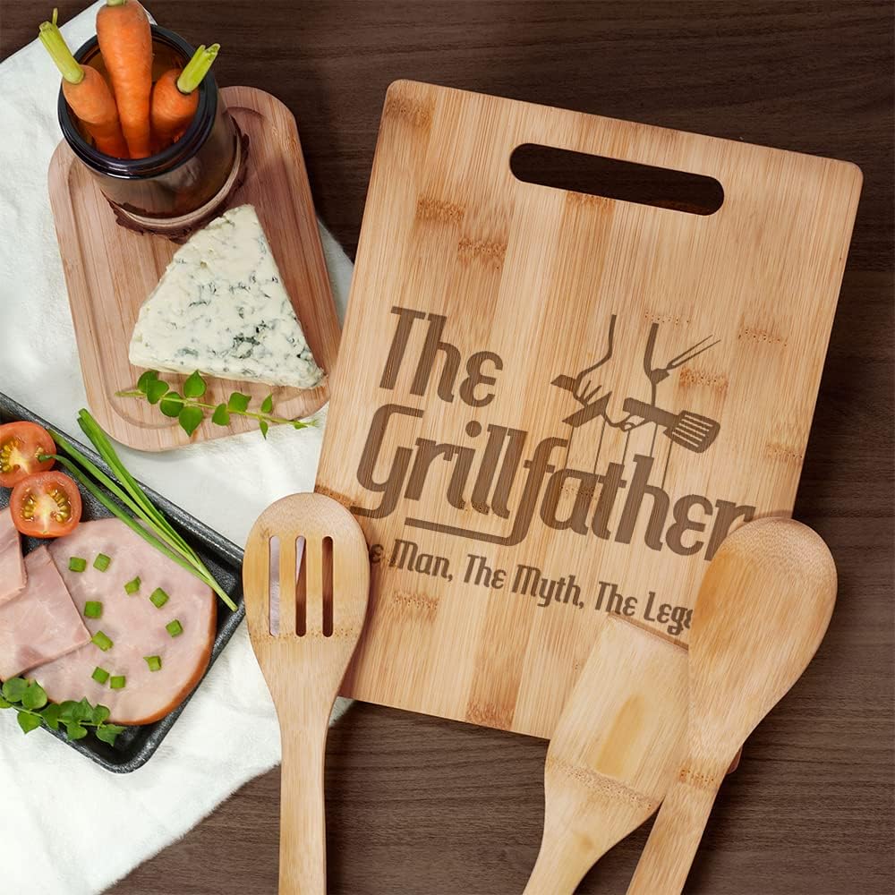 Tabla de cortar para papá, The Grillfather The Man The Myth, The Legend, regalos para papá en cumpleaños, juego de regalo de tabla de cocina de