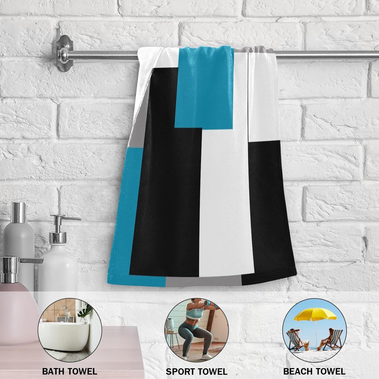 Juego de 2 toallas de mano geométricas azules y grises para baño, toallas de cocina absorbentes de microfibra abstractas en blanco y negro, toallas