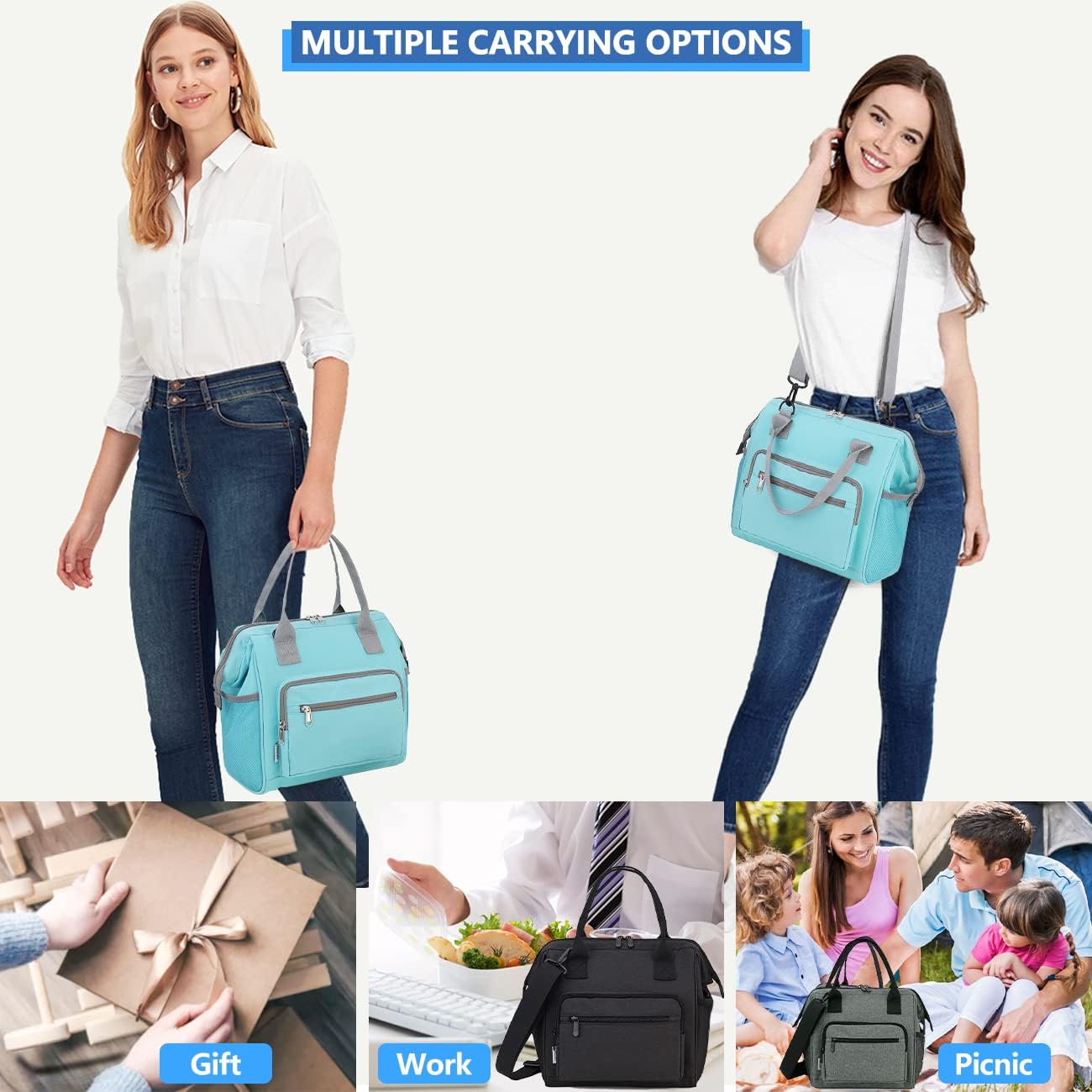 VONXURY – Lonchera grande reutilizable de apertura amplia para hombres y mujeres con correa extraíble, bolsa de almuerzo para adultos, para trabajo,