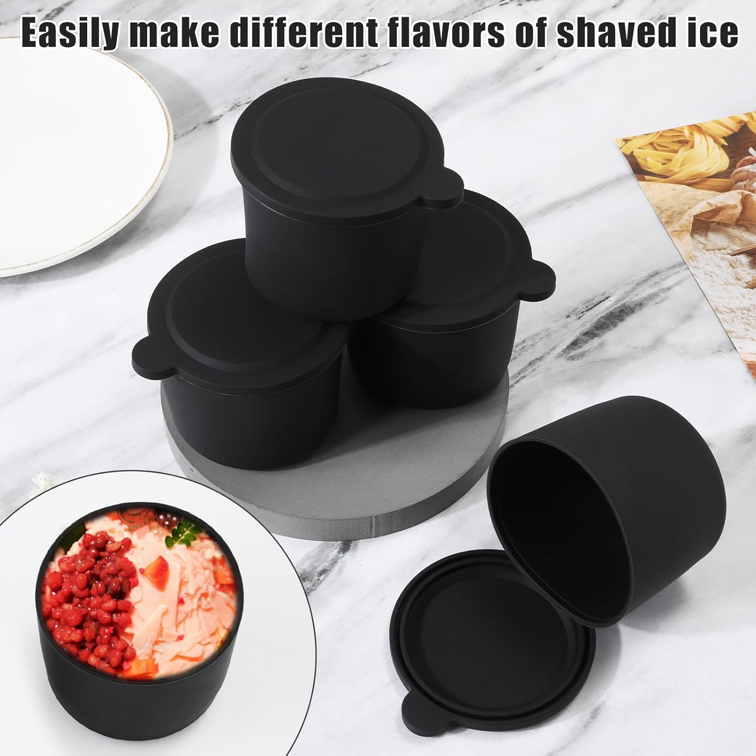 4 plantillas de bloque de hielo, plantilla de hielo de silicona reutilizable con tapa, máquina de afeitar de hielo, plantillas de hielo para máquina