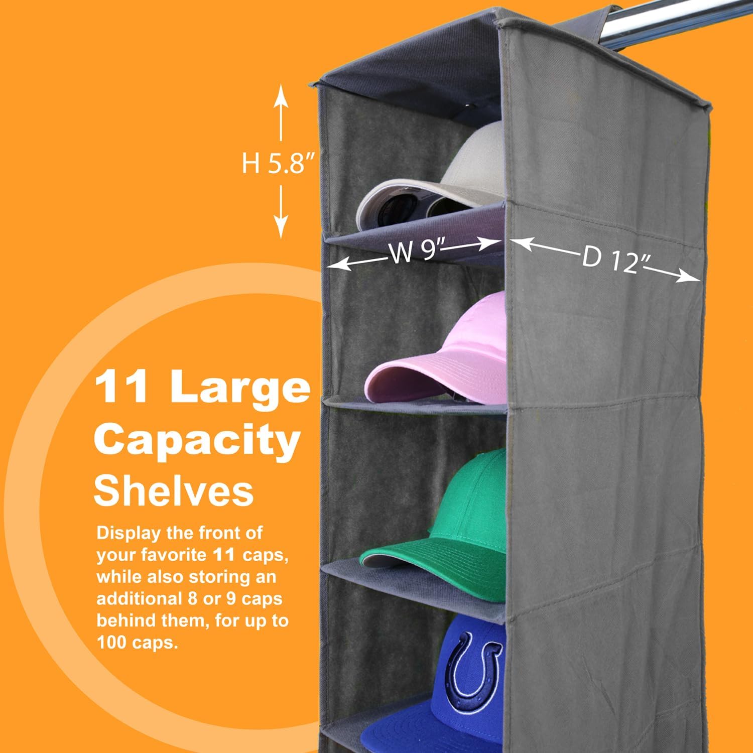 Perfect Curve Organizador de gorras de armario de 11 bolsillos. Organizador de sombreros de armario colgante de 11 estantes para gorras de béisbol –