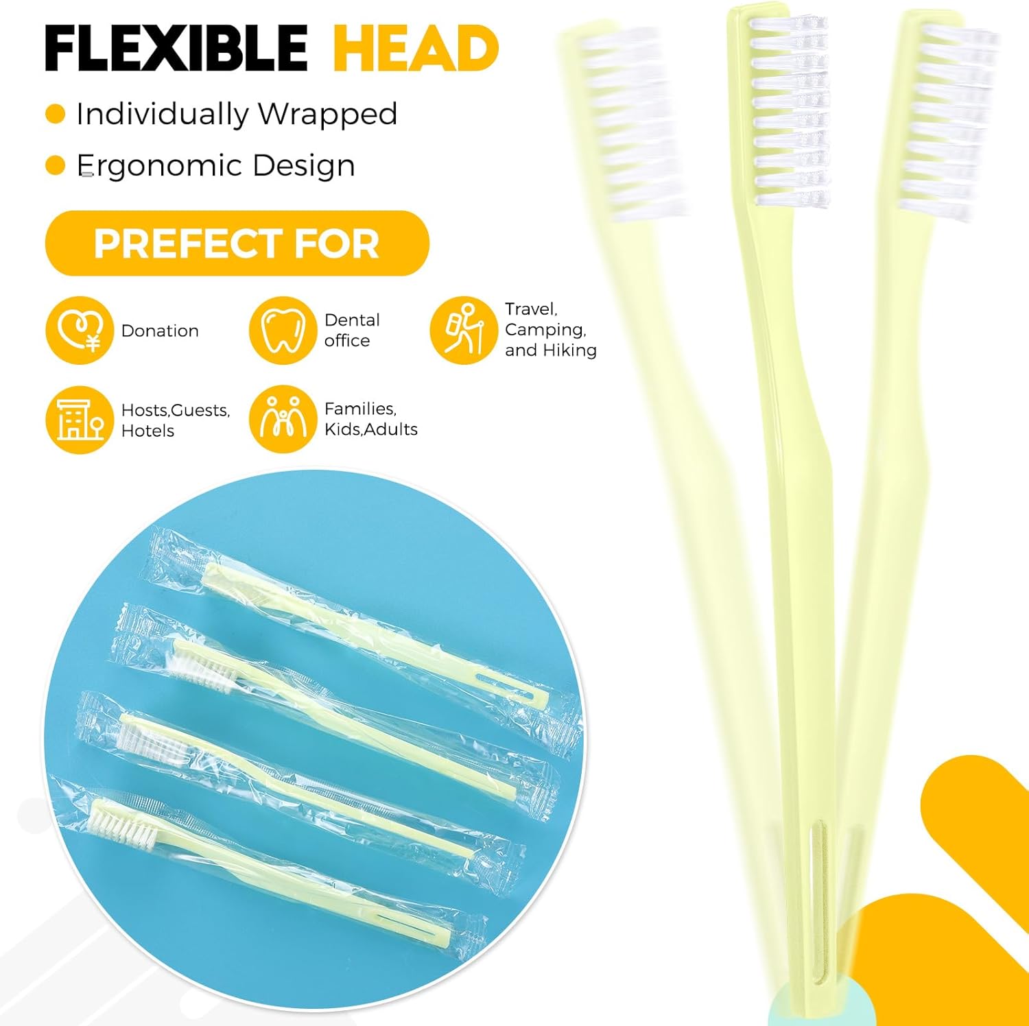 CHENGU Paquete de 200 cepillos de dientes desechables envueltos individualmente, cepillo de dientes de viaje de un solo uso, cepillo de dientes