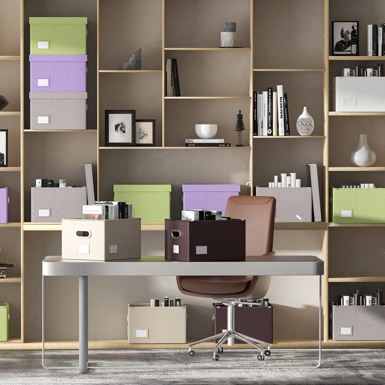 DYWMM Organizador de archivos, caja de almacenamiento plegable para oficina, caja de archivos con tapas, organizador de documentos para oficina y
