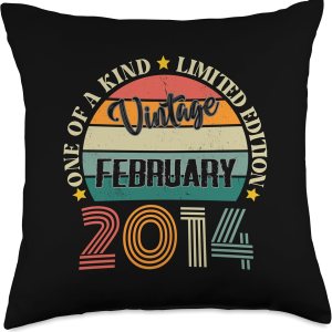 10 Year Old Vintage February 2014 10th Birthday Retro Throw Pillow, 18×18, Multicolor 10 Year Old Vintage February 2014 10th Birthday Retro Throw Pillow, 18×18, Multicolor