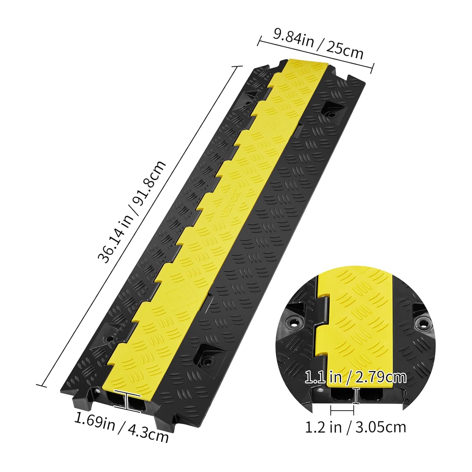 VEVOR Rampa protectora de cable, 2 canales, capacidad de 22000 libraseje, cubierta de cable de poliuretano termoplástico resistente, protector de