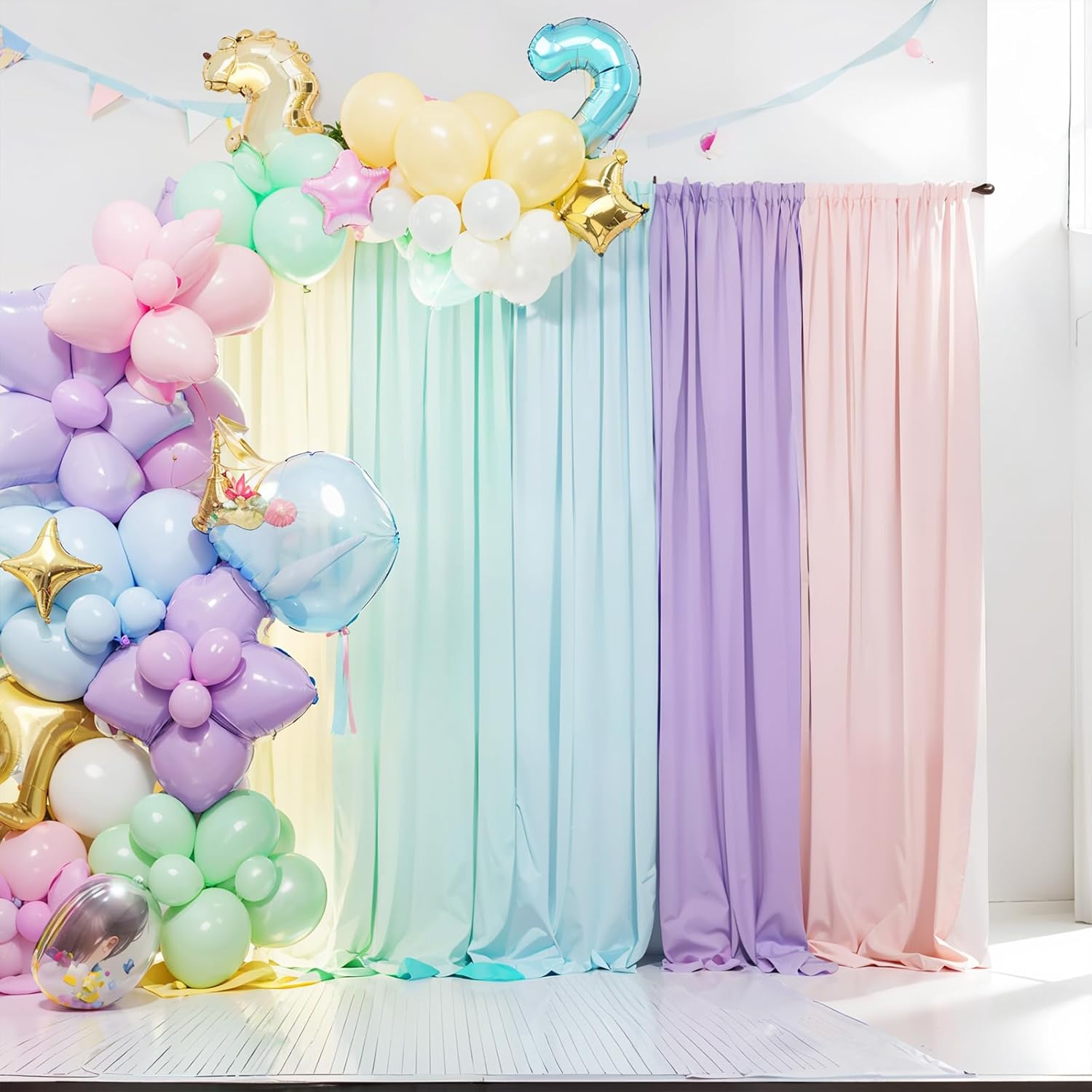 Telón de fondo de unicornio arcoíris pastel para niñas, cumpleaños, baby shower, decoración de fiesta temática de unicornio, 10 x 7 pies