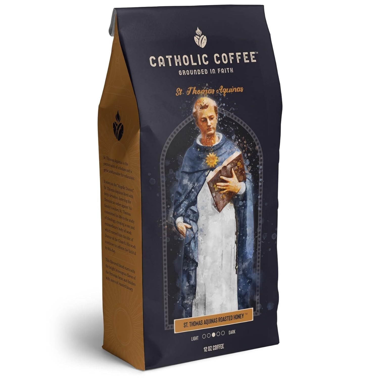 St. Thomas Aquinas Honey Blend Catholic Coffee tostado medio (molido) 12 onzas