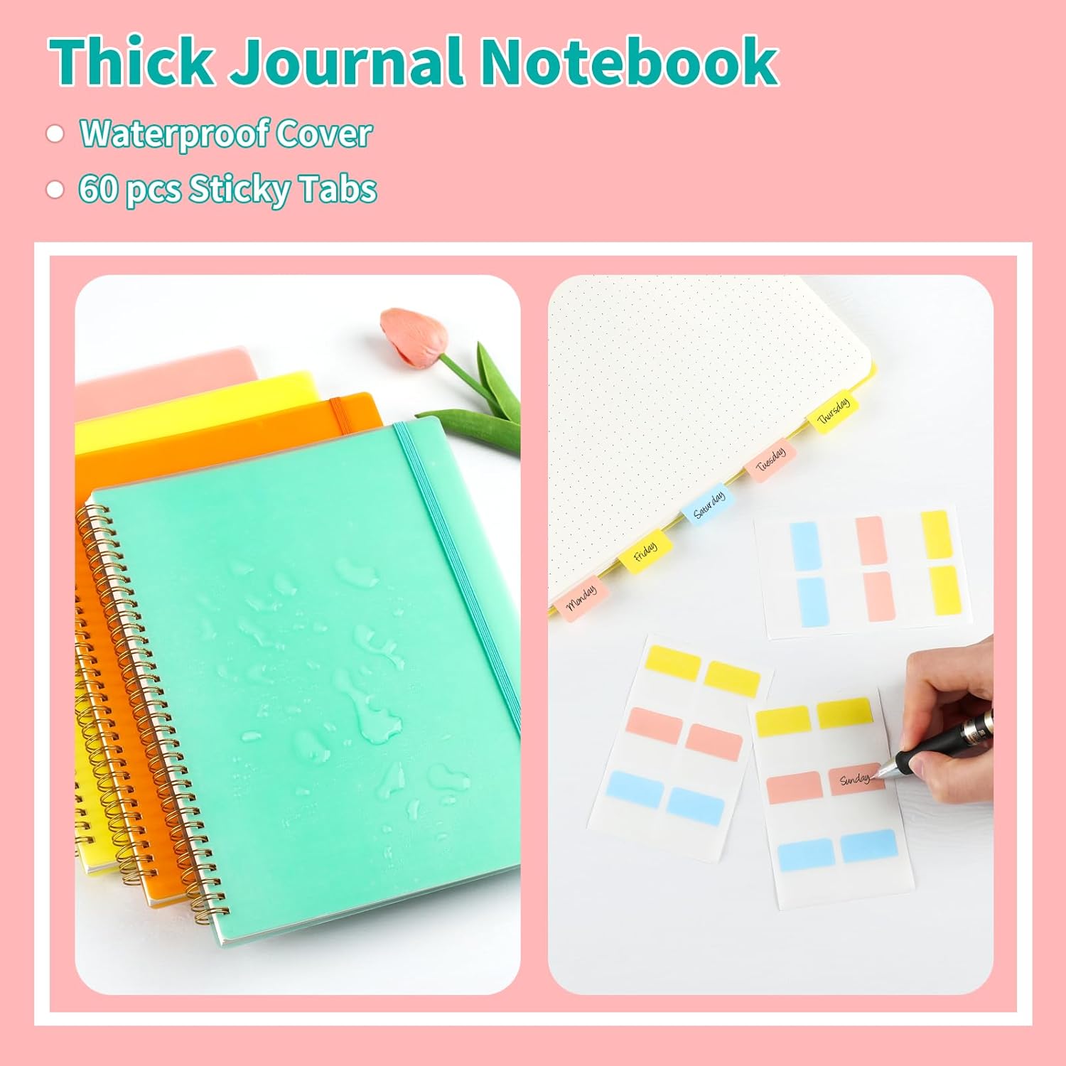 Smarpau Paquete de 4 cuadernos en espiral de 5.7 x 8.3 pulgadas, 75 hojas150 páginas por cuaderno, diario grande de cuadrícula de puntos