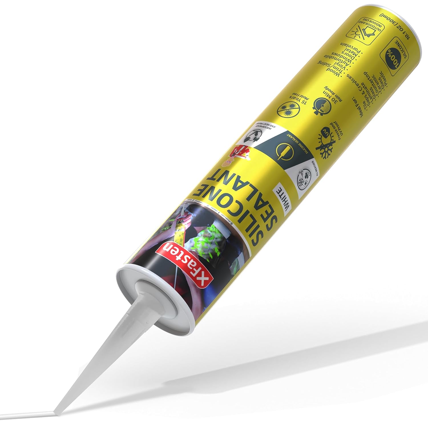 XFasten Calafateo de silicona blanca de 10.1 onzas, 100% silicona, sin olor, impermeable, sellador para calafateo de caravana, silicona de acuario,