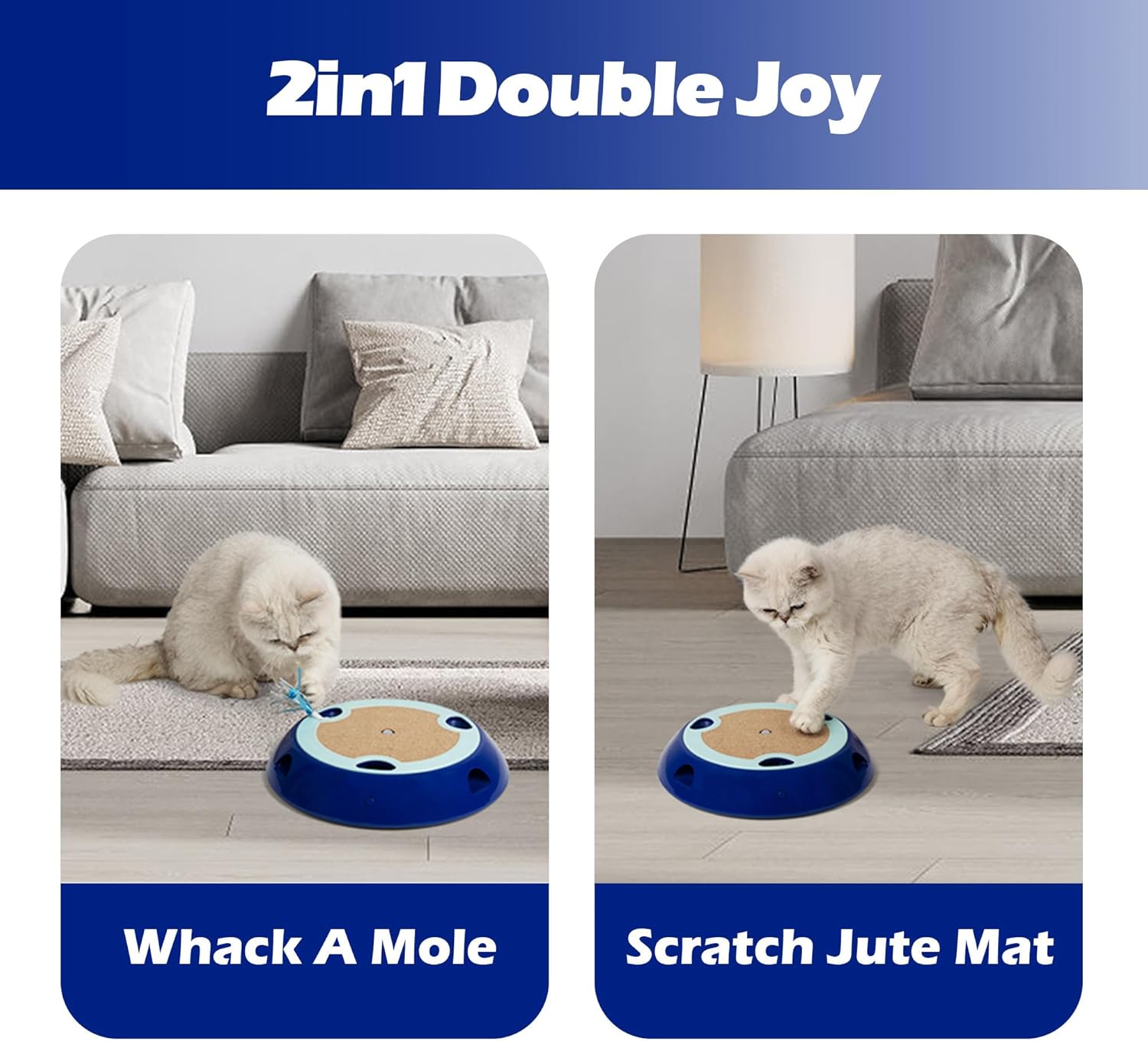 PetPrime Juguetes interactivos 2 en 1 para gatos de interior, juguete electrónico para gatitos con alfombrilla de yute, lindo juguete de ratón