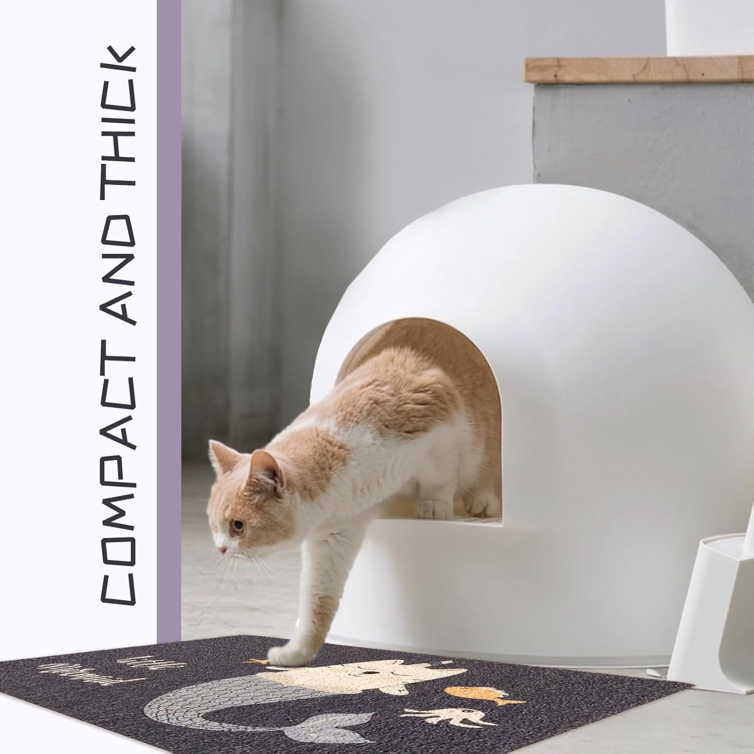 QWINEE Tapete de arena para gatos con estampado de dibujos animados para puerta, accesorios de alimentación antideslizante, perfil bajo, fácil de