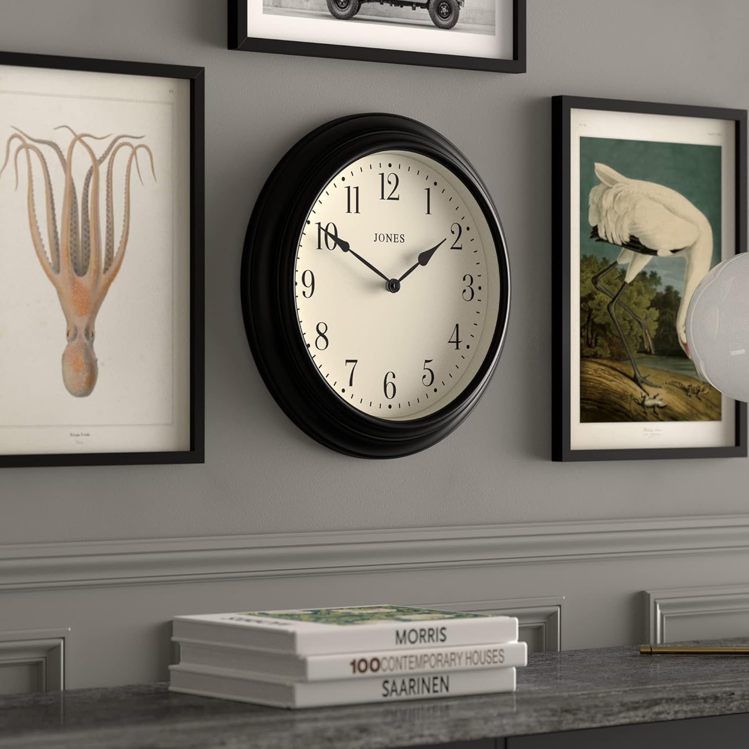 JONES CLOCKS Supper Club – Reloj de pared grande, diseño tradicional, decoración del hogar, reloj de sala de estar, decoración de casa de campo,
