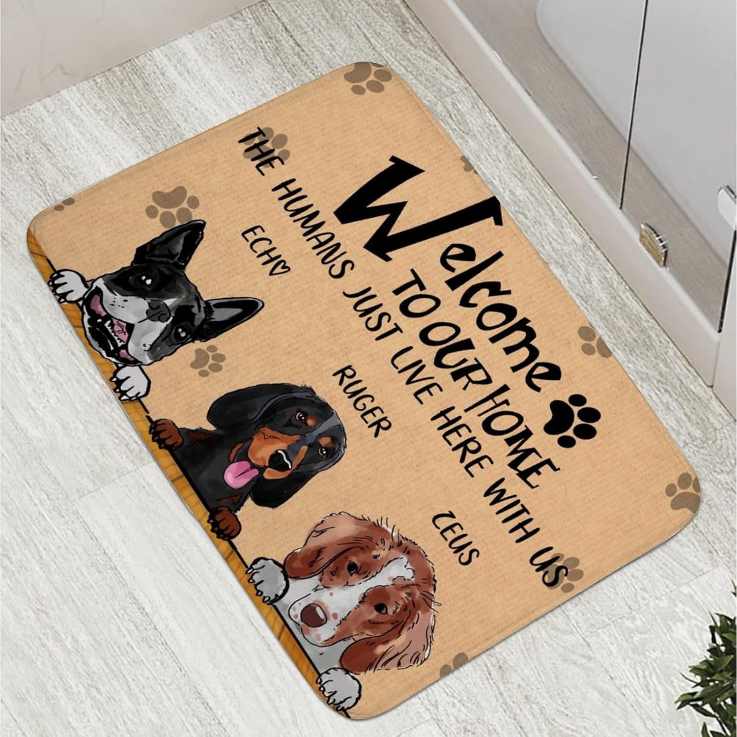 Tapetes para Recamaras – Alfombra grande de 20 x 32 pulgadas con nombre personalizado de bienvenida a perros, alfombras bohemias decorativas de