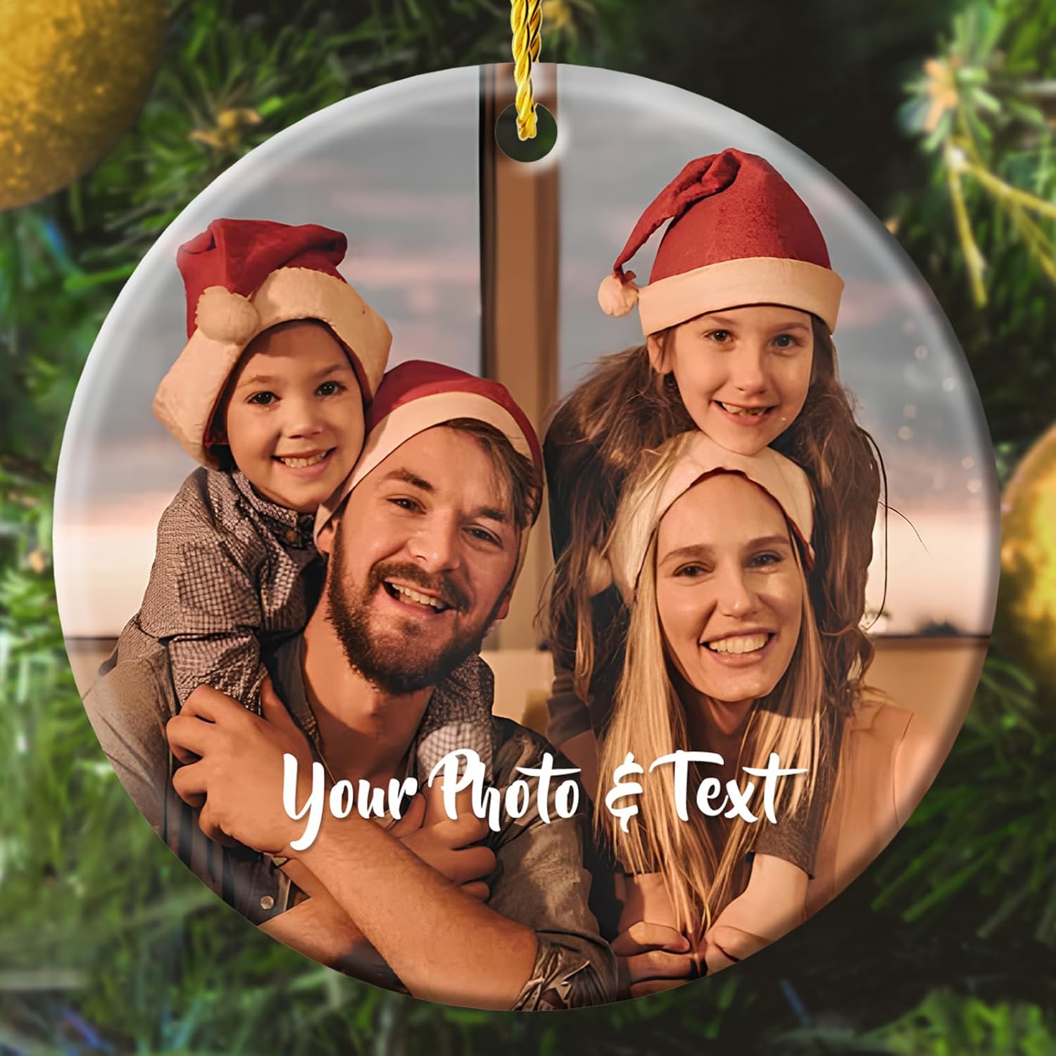 Bemaystar Adornos de Navidad personalizados con foto, adornos de texto personalizados para Navidad 2023, decoración personalizada de árbol de
