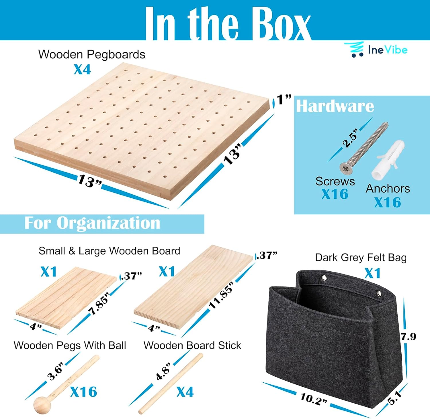 IneVibe Tableros de madera para exhibición de pared, organizador de 4 piezas y soporte para accesorios de manualidades, pistolas Nerf, joyas en