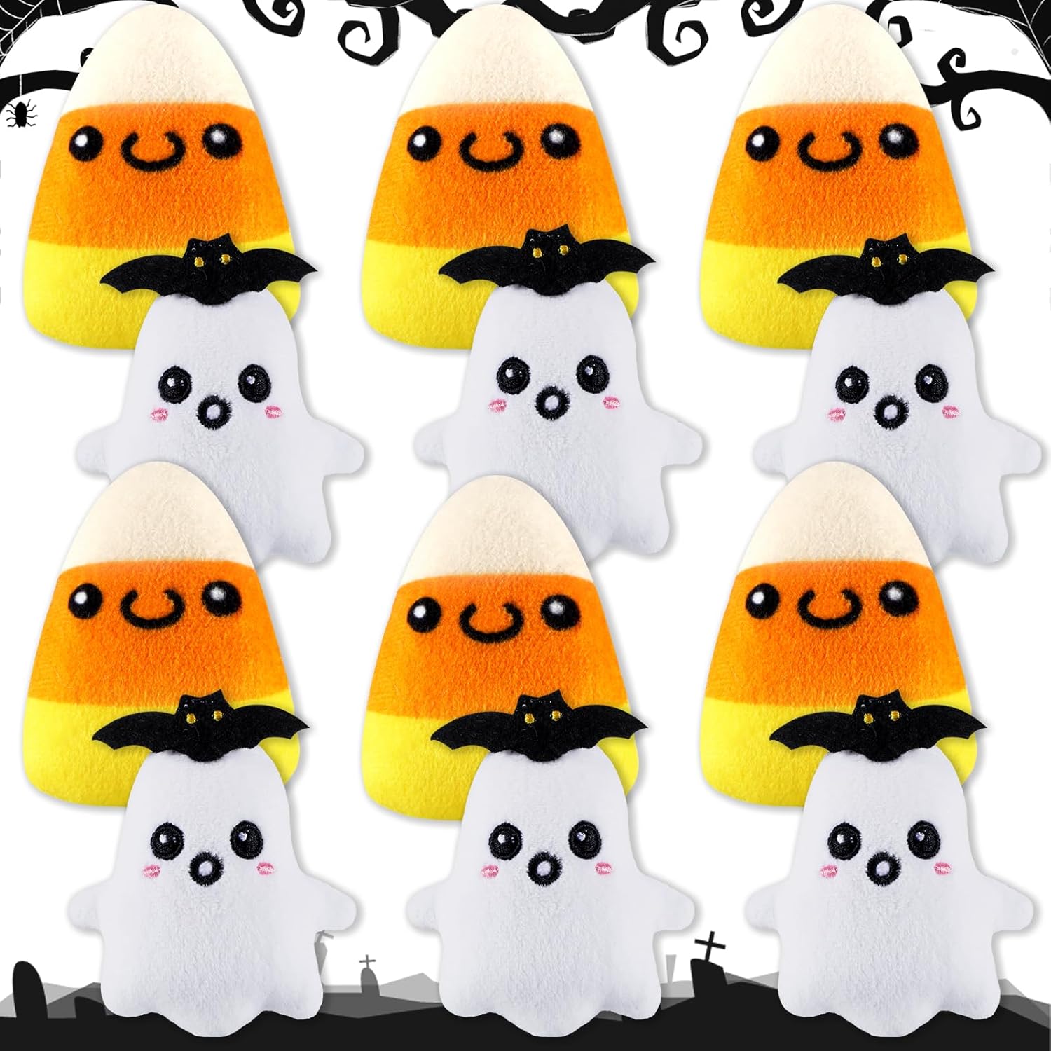 Liliful 12 juguetes de peluche de Halloween suaves animales de peluche Boo Ghost Corn Candy Set Halloween fiesta cumpleaños regalos para decoración
