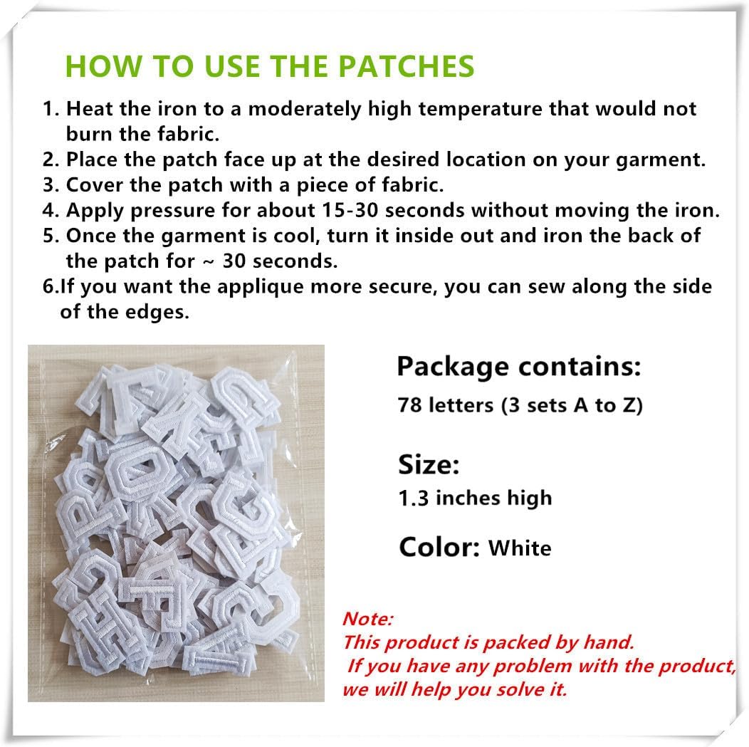Zlettery Parches de letras para planchar de 1.3 pulgadas, 78 piezas, parches bordados del alfabeto A-Z para ropa, chaquetas, sombreros, mochilas,
