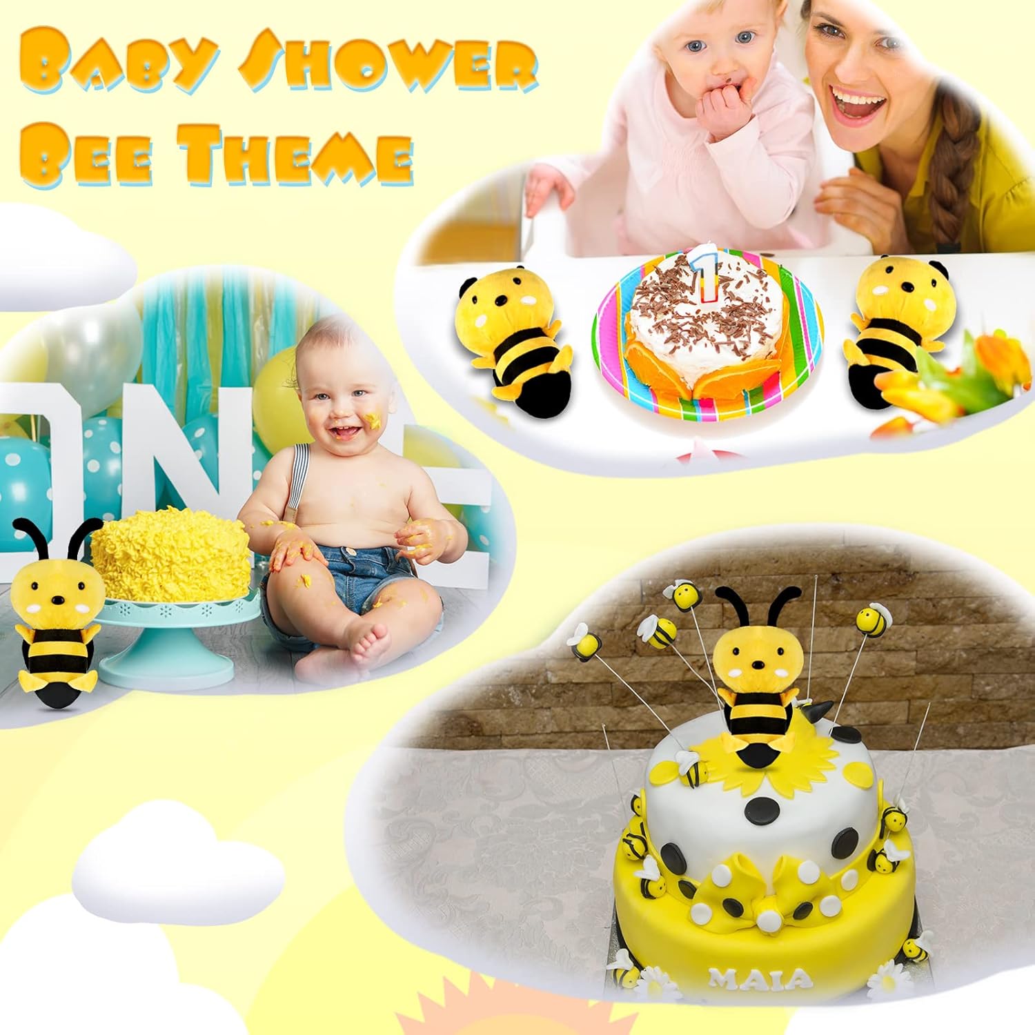 4 piezas de peluche de abeja de abeja de peluche suave de abeja de abeja de peluche para cumpleaños, graduación, baby shower, Pascua, recuerdos de