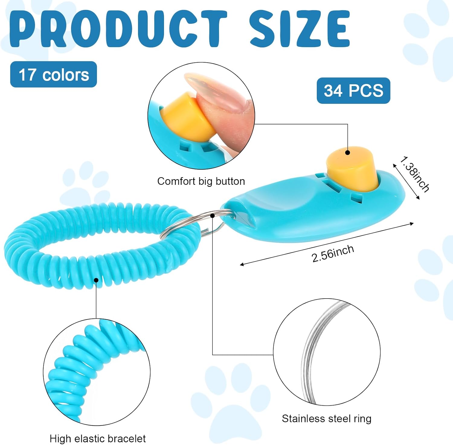 Hiboom Juego de 34 clicker de entrenamiento para perros y mascotas con correa para la muñeca, kit de entrenamiento colorido para gatos, accesorios