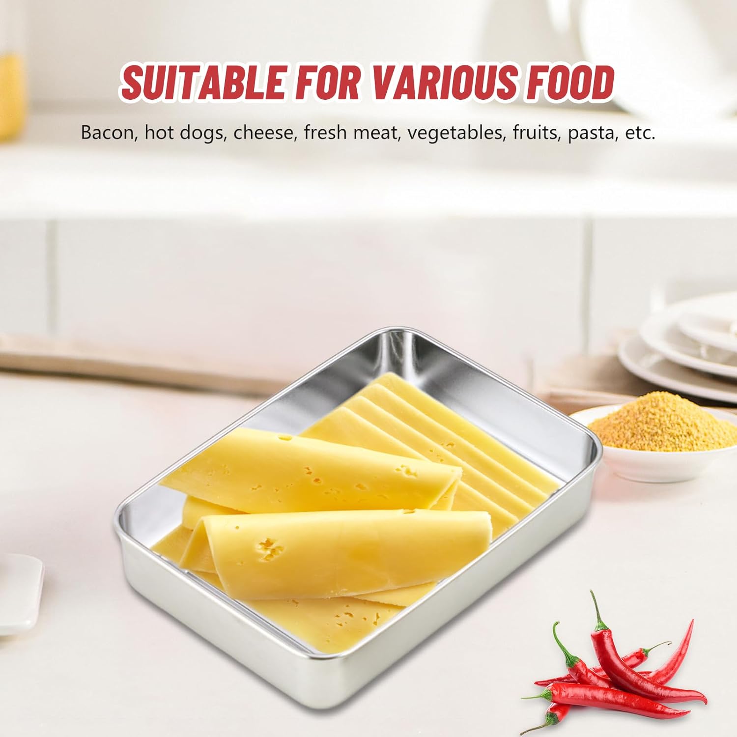 Recipiente de queso para refrigerador, contenedor de tocino para refrigerador, recipientes herméticos de acero inoxidable 304 para almacenamiento de