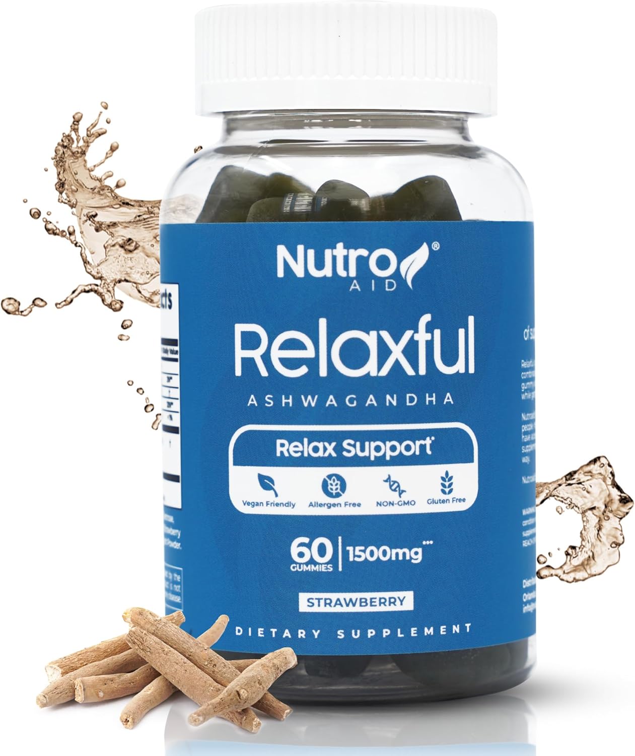 Gomitas Ashwagandha  Gomitas relajantes y calmadas  Vitaminas gominosas con sabor a fresa tropical  Suplementos Ashwagandha Extracto de raíz