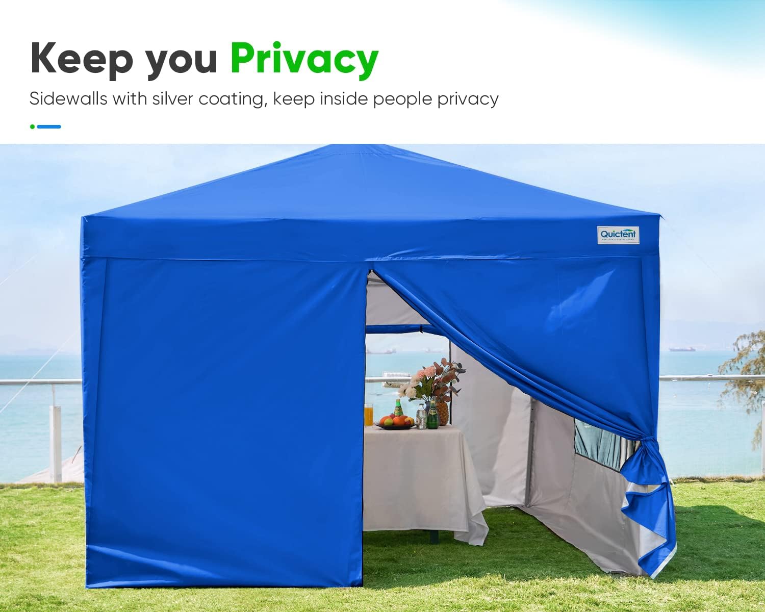 Quictent Tienda de campaña desplegable de privacidad de 10 x 10 pies, con paredes laterales y ventanas de malla, impermeable (azul real)