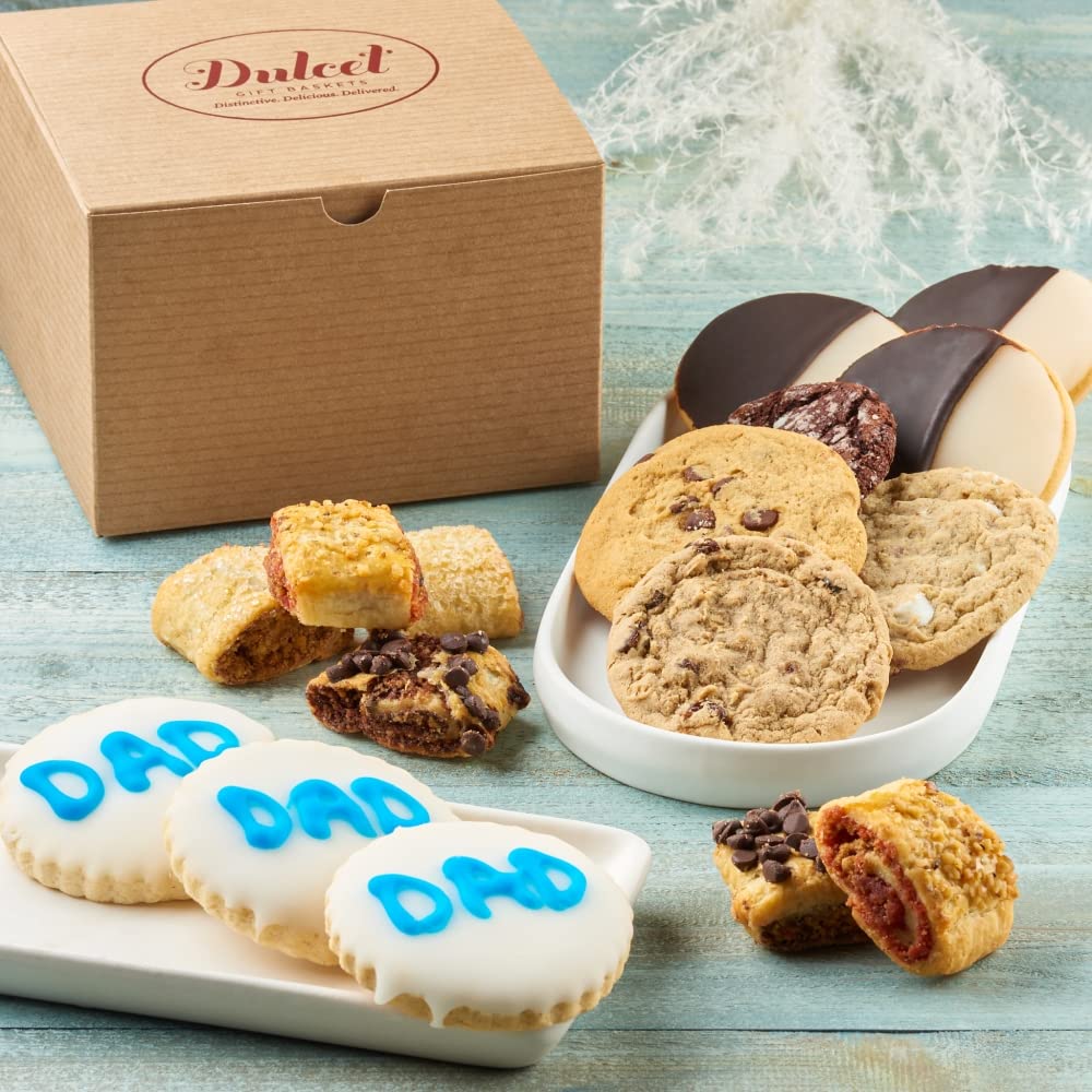 Dulcet – Cesta de regalo para el día del padre y panadería con galletas azules heladas # 1 para papá, él, marido y hombres