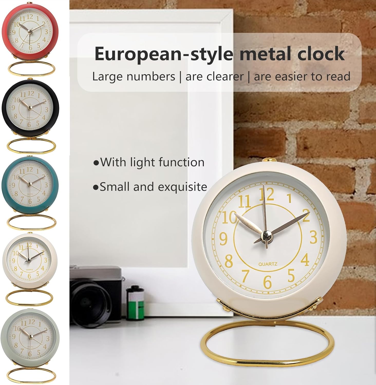 Reloj despertador analógico, reloj retro de mesa con luz nocturna para estantería, escritorio, cocina, dormitorio, al lado, decorativo, silencioso,