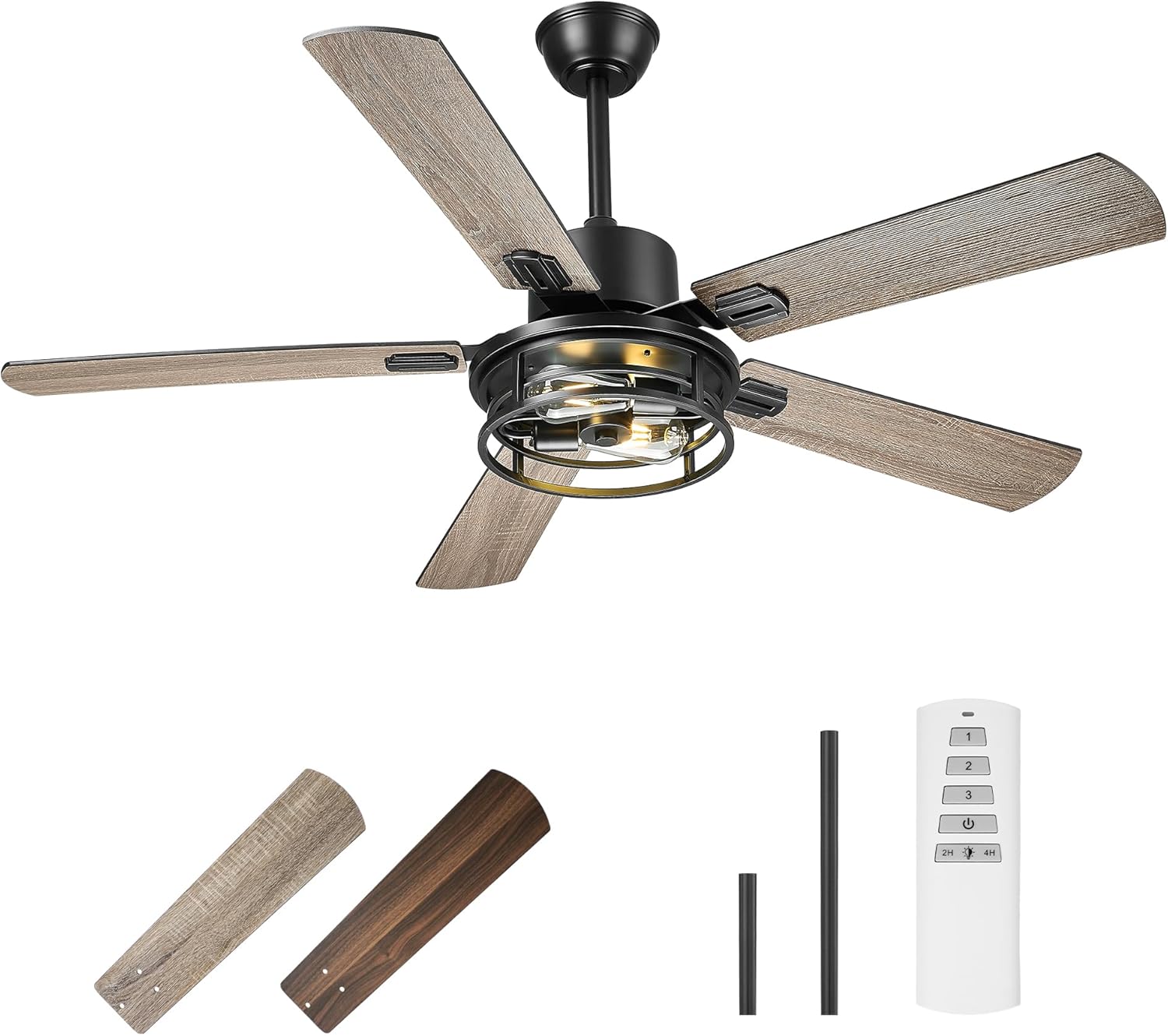 TENGXIN TXCF-BK001 – Ventilador de techo industrial de 52 pulgadas con luz y control remoto, ventilador de techo negro mate con 5 cuchillas