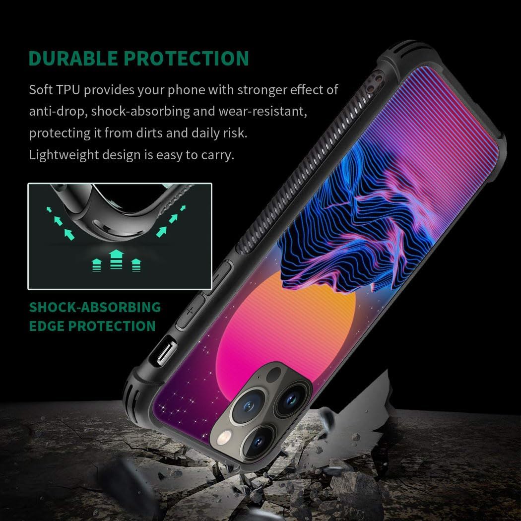 CARLOCA Funda compatible con iPhone 15 Pro, fundas Synthwave con patrón retro de paisaje morado para iPhone 15 Pro, ultra protección, a prueba de