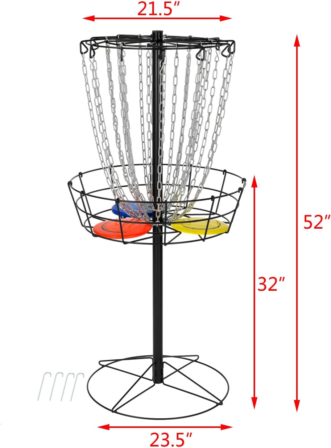 Cesta de golf de disco incluye 3 discos, 24 cadenas portátiles de metal para golf