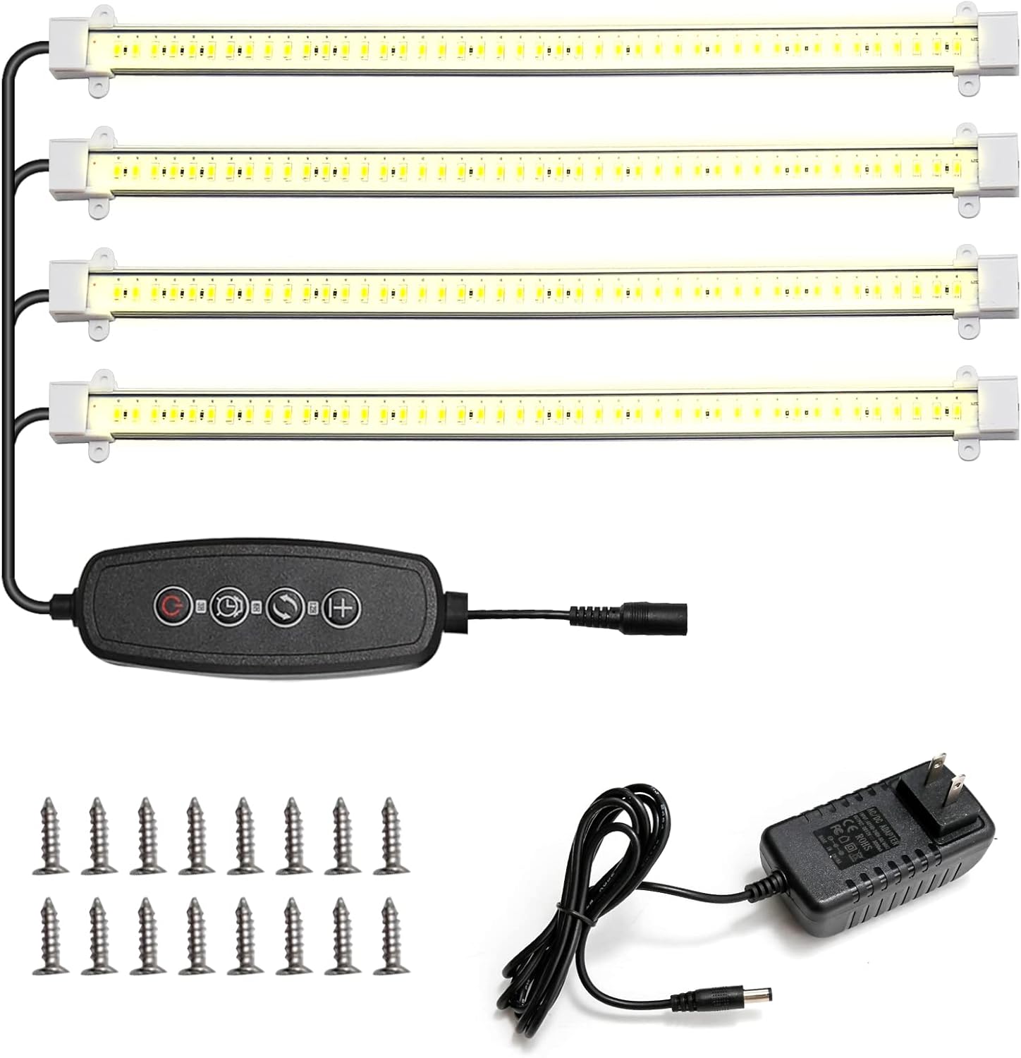 Paquete de 4 luces de cultivo para plantas de interior, tiras de luz LED DC12V, 432 luces LED de espectro completo con temporizador automático de