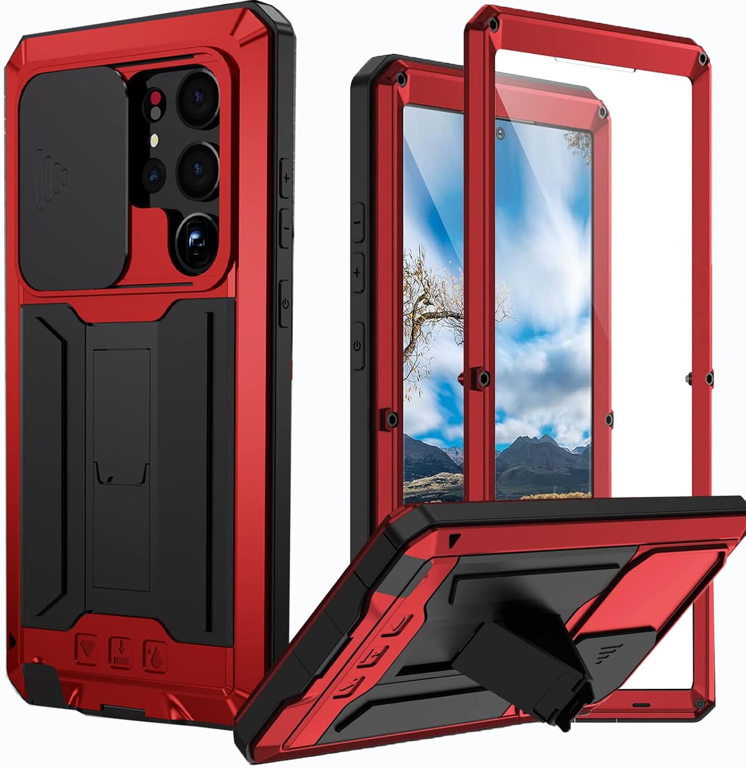 NINKI Funda para cámara compatible con Samsung Galaxy S23 Ultra con protector de pantalla de metal, a prueba de golpes, a prueba de polvo, funda