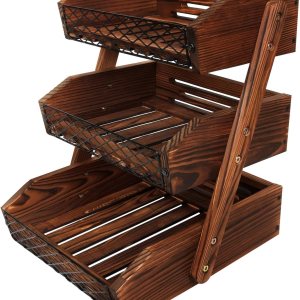 Cesta de fruta de madera para cocina, frutero multifuncional de 3 niveles, soporte de fruta de madera para encimera de cocina ordenar encimeras y Cesta de fruta de madera para cocina, frutero multifuncional de 3 niveles, soporte de fruta de madera para encimera de cocina ordenar encimeras y