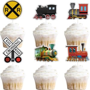 Decoración para magdalenas de postre de tren, 18 piezas de decoración de cupcakes de fiesta de ferrocarril, transporte de tráfico, decoración Decoración para magdalenas de postre de tren, 18 piezas de decoración de cupcakes de fiesta de ferrocarril, transporte de tráfico, decoración