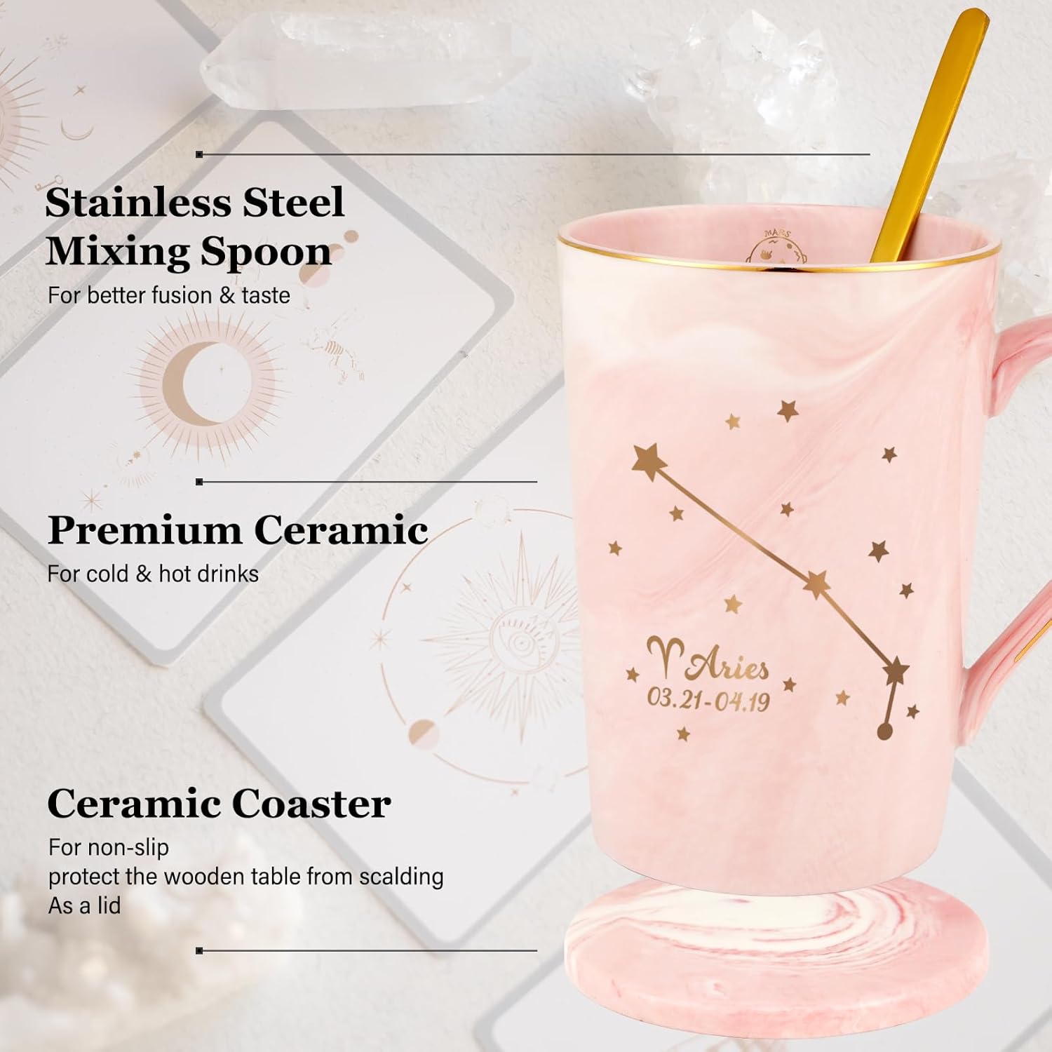 YHRJWN Regalos de Aries para mujeres, regalos de constelación Aries, tazas de café con signo del zodiaco Aries para 12 amantes de las constelaciones
