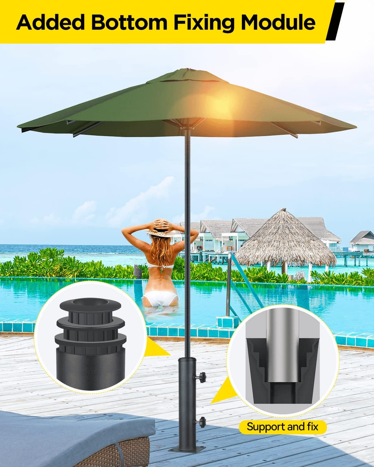 YINGDIKE Base de soporte para sombrilla de patio, soporte resistente para sombrilla para exteriores y abrazadera en cubiertas, soporte de sombrilla