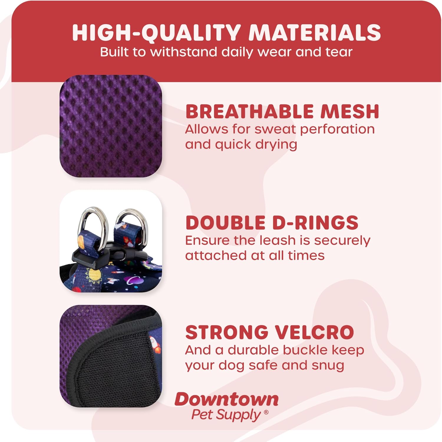Downtown Pet Supply – Arnés ajustable para perros pequeños, antitirones, XS, diseño espacial, tela de malla acolchada y borde reflejante, arnés de