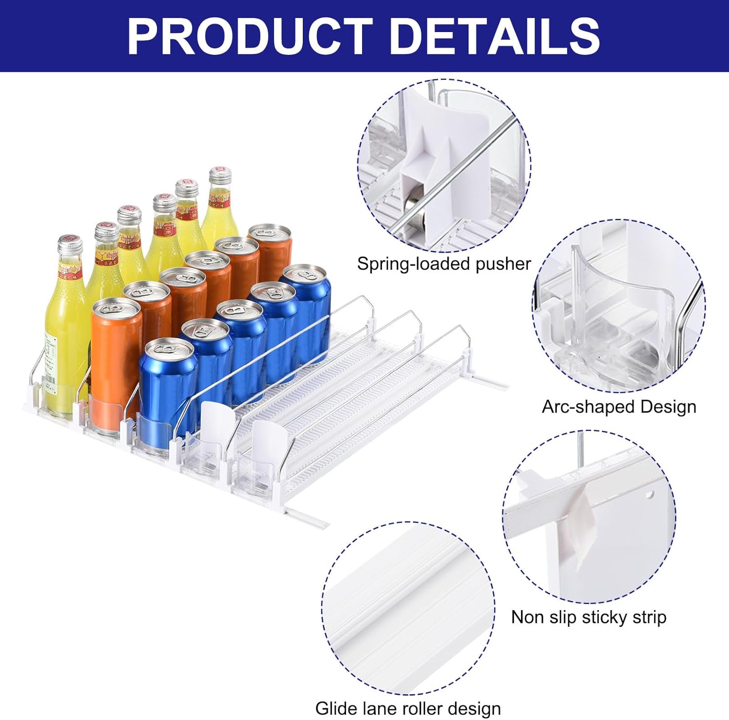uxcell Organizador de latas de soda para refrigerador, organizador de bebidas autoempujable para refrigerador, dispensador de bebidas ajustable de