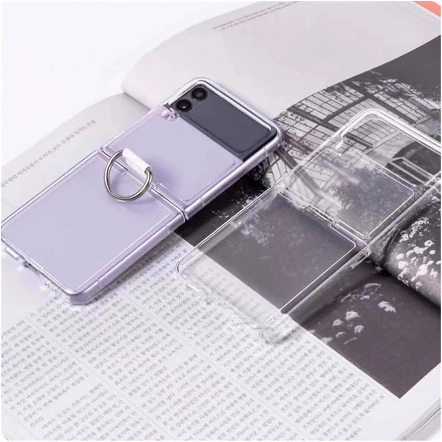 Funda transparente con soporte de anillo a prueba de golpes para Samsung Galaxy Z Flip 4, funda transparente para Samsung Zflip4 5G Z4 con anillo