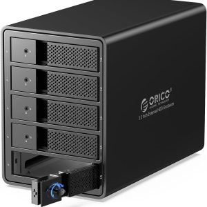 ORICO Caja de disco duro de 5 bahías, sin bandeja, aluminio de 3.5 pulgadas, ventilador de refrigeración integrado de 3.150 in y fuente de ORICO Caja de disco duro de 5 bahías, sin bandeja, aluminio de 3.5 pulgadas, ventilador de refrigeración integrado de 3.150 in y fuente de