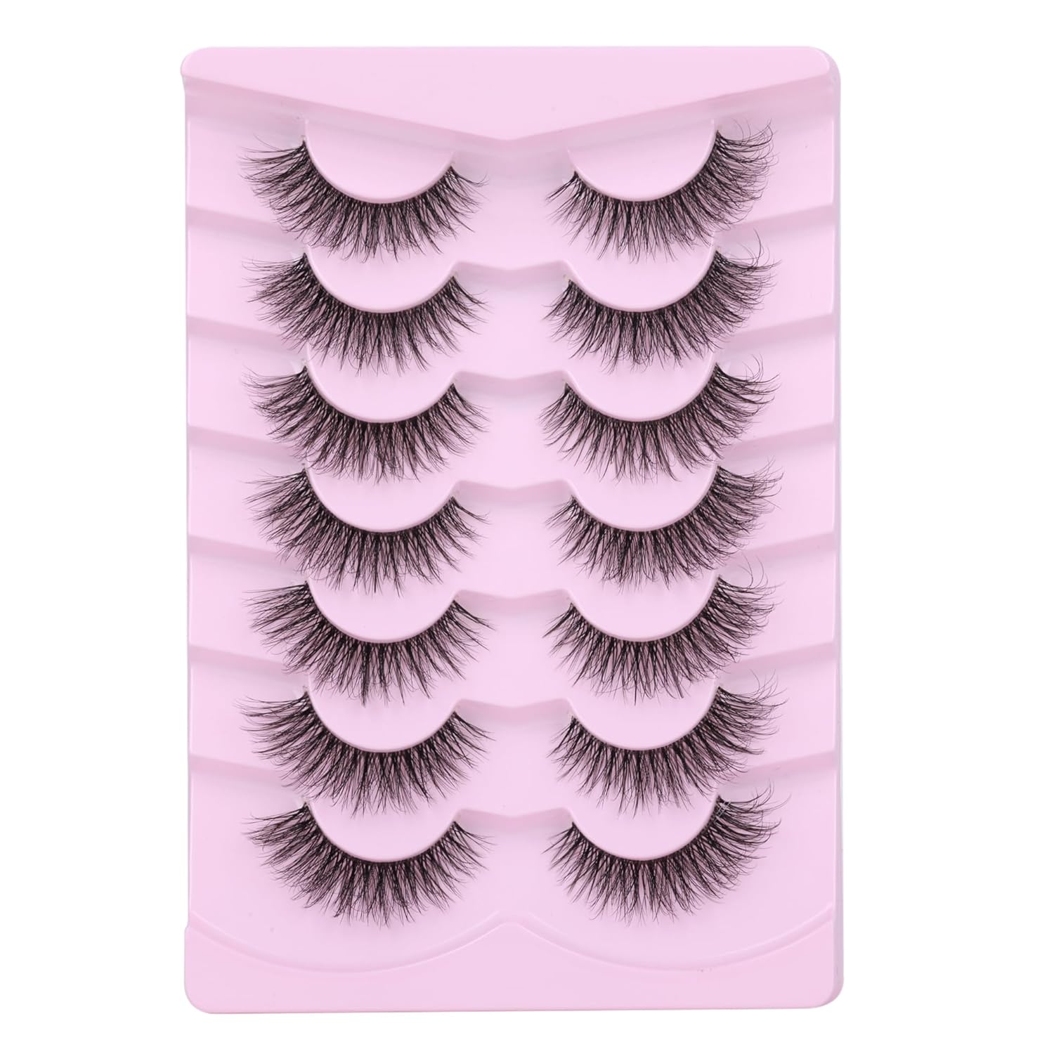 Pestañas de banda transparente, pestañas de ojo de gato, pestañas de aspecto natural, pestañas postizas 3D, esponjosas, paquete de 7 pares Mavphnee